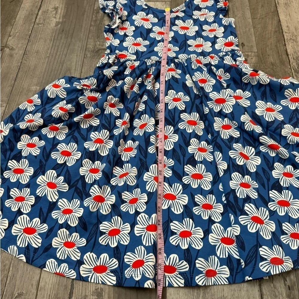 Hanna Anderson Navy Floral Dress 140 10 Flutter Cap Sleeve Pockets Cotton Knit